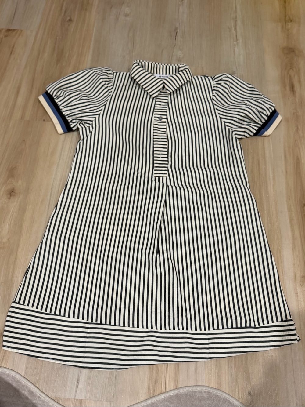 Striped Polo Shirt Dress in Black and White